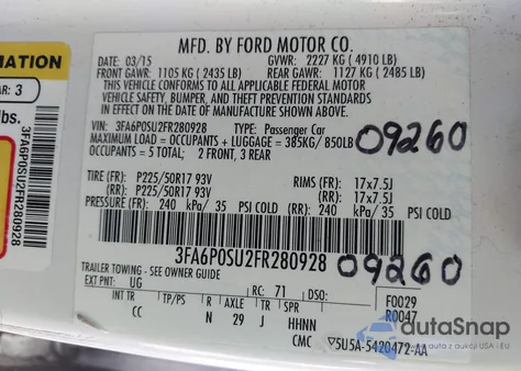 2015 Ford Fusion Energi Titanium from USA, damaged, VIN 3FA6P0SU2FR280928